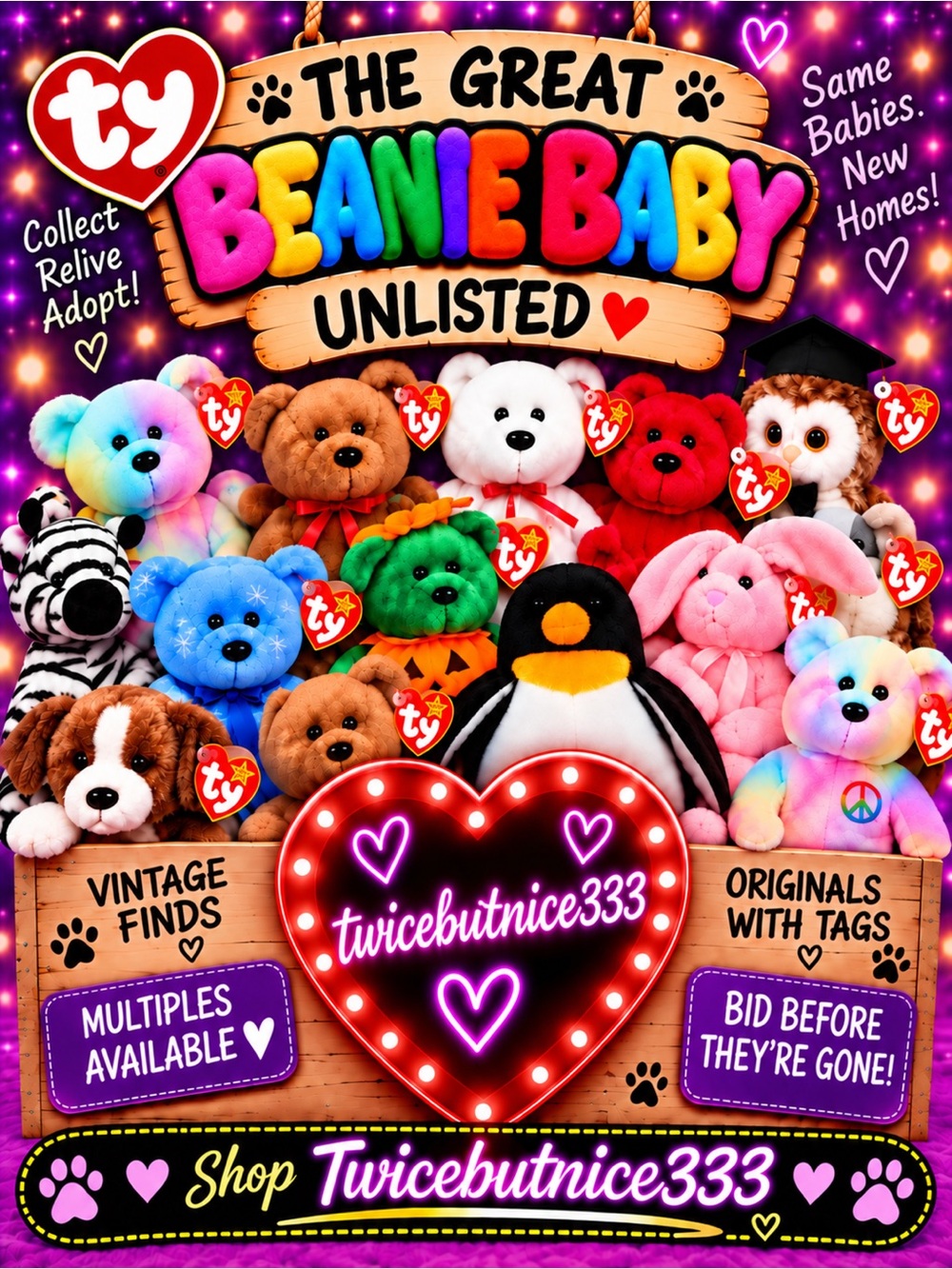 🧸🐥Vintage TY Beanie Babies Original Owner NWT Excellent Condition💜